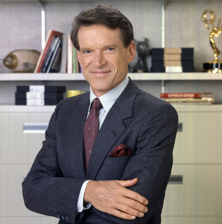 Murphy Brown, a CBS television situation comedy program featuring topical current events and satire. Pictured is Charles Kimbrough (as Jim Dial, news anchor).  January 1, 1993.