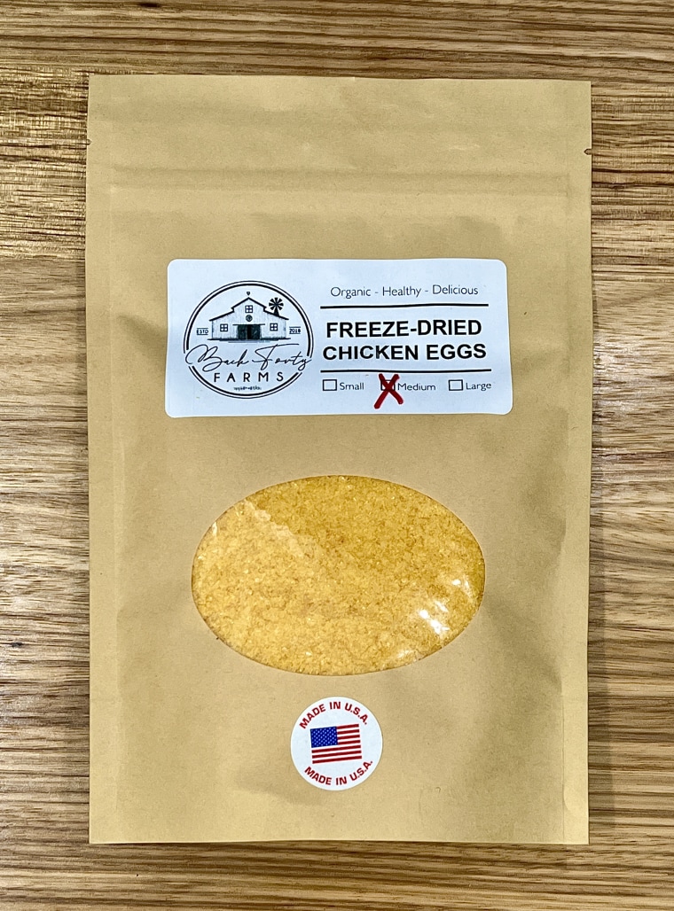 Back Forty Farms' freeze-fried chicken eggs in their packaging.