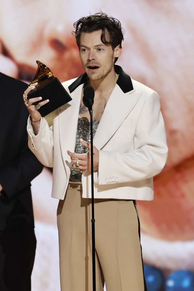 Harry Styles Is Shirtless In Swarovski Jumpsuit On Grammys Red Carpet