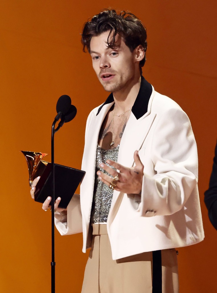 Harry Styles accepts the Album Of The Year award at the 65th Grammy Awards.