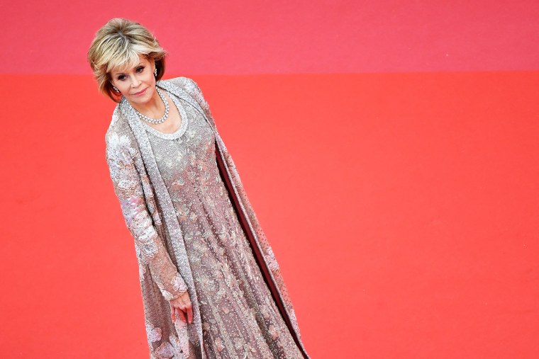 Jane Fonda poses as she arrives on May 14, 2018 for the screening of the film "BlacKkKlansman" at the 71st edition of the Cannes Film Festival in Cannes, southern France. 