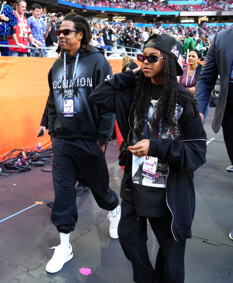 Jay-Z and Blue Ivy Carter at the Super Bowl LVII.