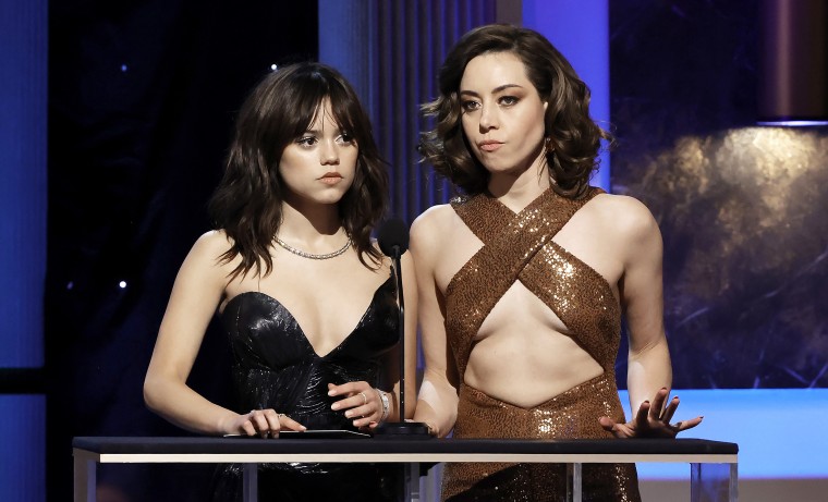 Jenna Ortega and Aubrey Plaza onstage at the 29th Annual SAG Awards.