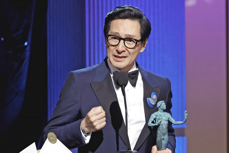 Ke Huy Quan accepts the Outstanding Performance by a Male Actor in a Supporting Role award for "Everything Everywhere All at Once" during the 29th Annual SAG Awards on February 26, 2023 in Los Angeles, CA. 
