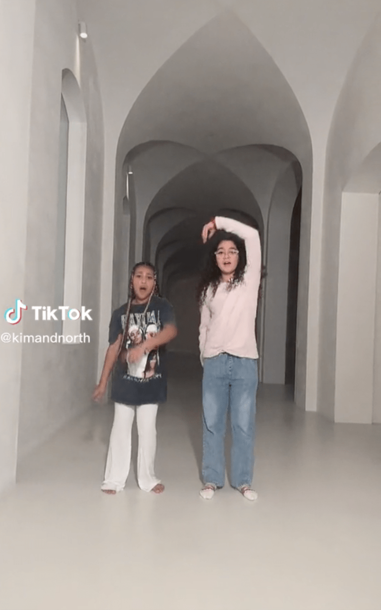 North West and Monroe Cannon dance to Mariah Carey's song "It's a Wrap" on TikTok.