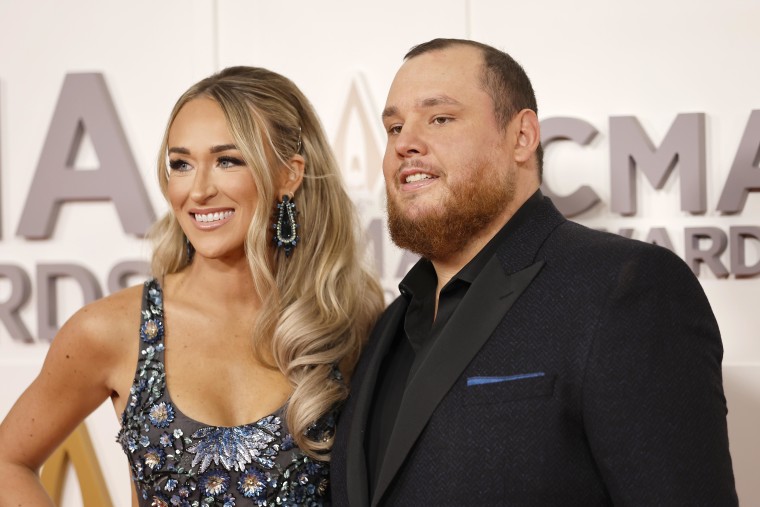 Nicole Hocking Combs and Luke Combs attend The 56th Annual CMA Awards.