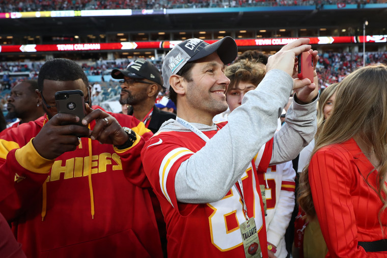 Paul Rudd looks on before Super Bowl LIV between the Kansas City Chiefs and the San Francisco 49ers at Hard Rock Stadium on February 02, 2020 in Miami, Florida.