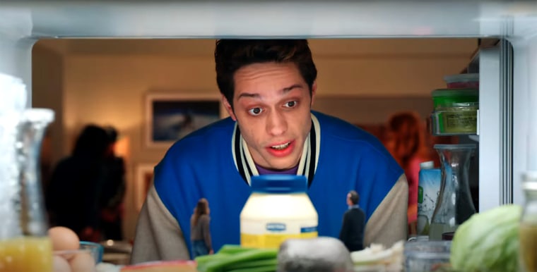 Pete Davidson eats a (Jon) Hamm and Brie (Larson) sandwich in Hellmann’s Super Bowl ad