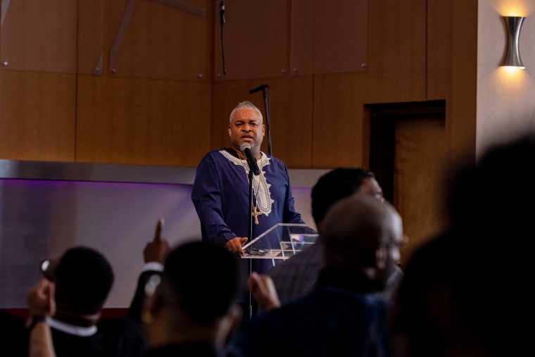 ATLANTA, GA - SUNDAY, FEBRUARY 19, 2023 - Bishop Oliver Clyde Allen III during worship service at Vision Cathedral.