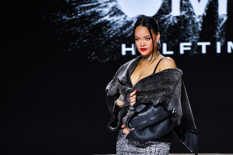 Rihanna poses for photos after the Super Bowl LVII Apple Music Halftime Show press conference held at the Phoenix Convention Center. Picture date: Thursday February 9, 2023. Super Bowl LVII will take place Sunday Feb. 12, 2023 between the Kansas City Chie