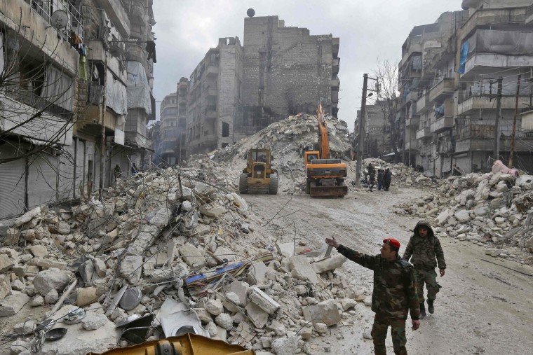 Syrian rescue teams search for survivors in Aleppo on Feb. 6, 2023.