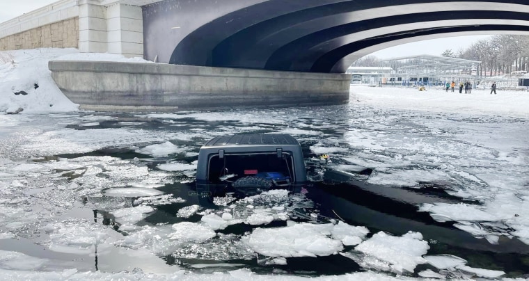 An 83-year-old man and his dog were rescued by a 17-year-old after his Jeep broke through the ice on a lake in Iowa.