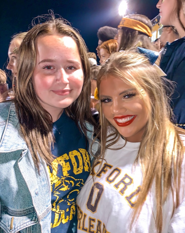 Ava Ferguson and Bailey Brunning, pictured at an Oxford High School football game.