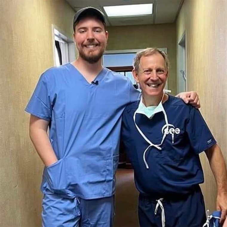  Jimmy Donaldson, known as MrBeast on YouTube, left, enlisted the help of Dr. Jeffrey Levenson, an ophthalmologist in Jacksonville, Florida, for the project.