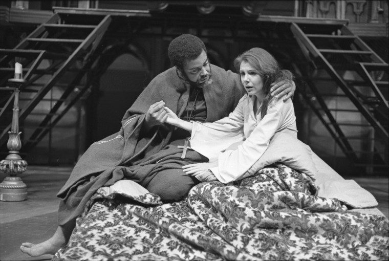 James Earl Jones as Othello and Jill Clayburgh as Desdemona in a Los Angeles stage production of Shakespeare's "Othello" at Mark Taper Forum in 1971.