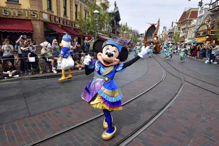 Minnie Mouse during the Magic Happens Parade at Disneyland in 2020.