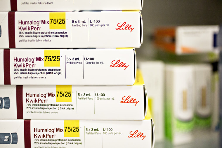 Boxes of Eli Lilly & Co. Humalog brand kwikpen insulin delivery devices are arranged for a photograph at a pharmacy in Princeton, Illinois, U.S., on Monday, Oct. 23, 2017. Eli Lilly is scheduled to release earnings figures on October 24.