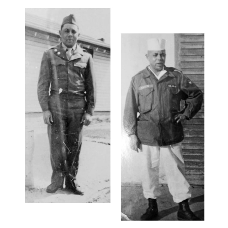 Cosmas Eaglin in two of his military uniforms.