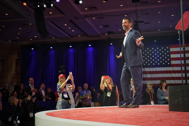 Donald Trump Jr. speaks at CPAC  in Fort Washington, Md.