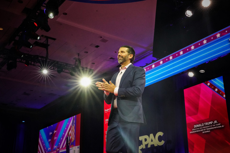 Donald Trump Jr. speaks at CPAC in Fort Washington, Md., on March 3, 2023.