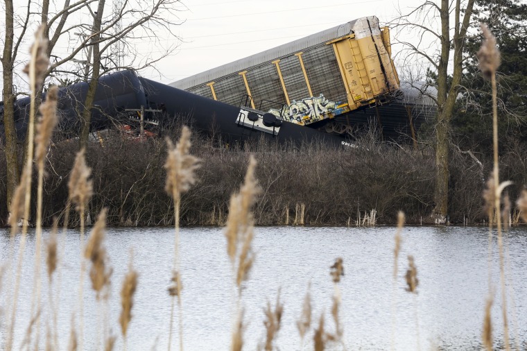 A Norfolk Southern cargo train derailed in Clark County, Ohio, on March 4, 2023.