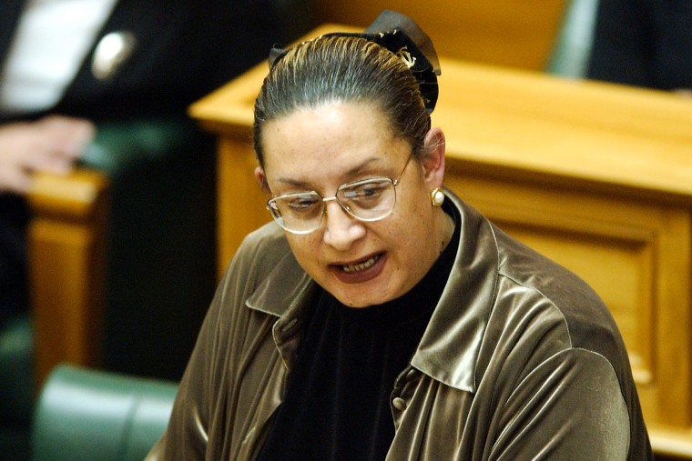 Labour MP Georgina Beyer speaks for the Prostitution Reform Bill in the Parliamentary Debating Chamber in Wellington, New Zealand, on June 25, 2003.
