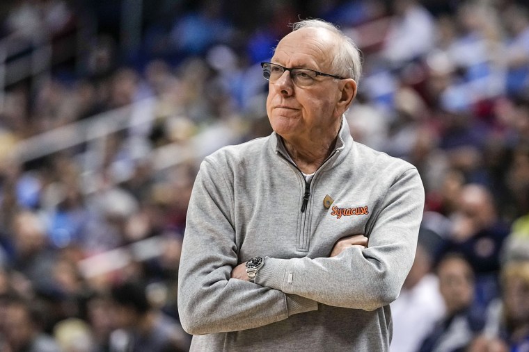 Image: Syracuse head coach Jim Boeheim watches during their loss against Wake Forest in the second half of an NCAA college basketball game at the Atlantic Coast Conference Tournament on March 8, 2023, in Greensboro, N.C.