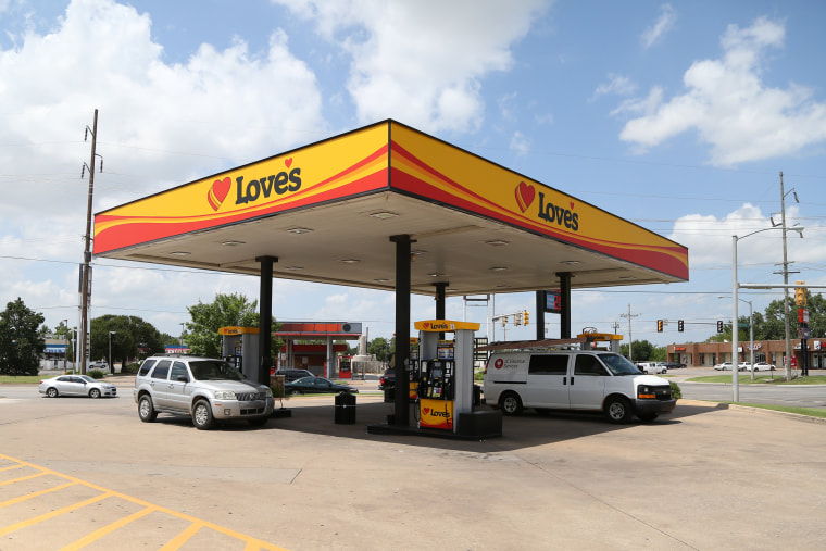 A Love's gas station in Oklahoma City. Thomas Webb works as a new store support coordinator for the chain, which operates travel stops and stores around the country. Love's Travel Stops & Country Stores is headquartered in Oklahoma City. Saturday, July 9, 2016, in Oklahoma City, OK (Jennifer Weiss / NBC News)