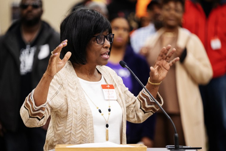 Gloria Pierrot-Dyer, of Roseville, Calif., speaks during the public comment portion of the Reparations Task Force meeting in Sacramento on March 3, 2023. 