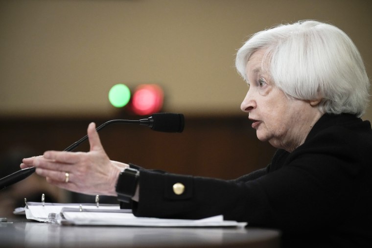 Janet Yellen testifies during a House Ways and Means Committee hearing in Washington, D.C.