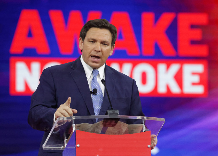 Florida Gov. Ron DeSantis speaks at the CPAC conference in Orlando on Feb. 24, 2022. 