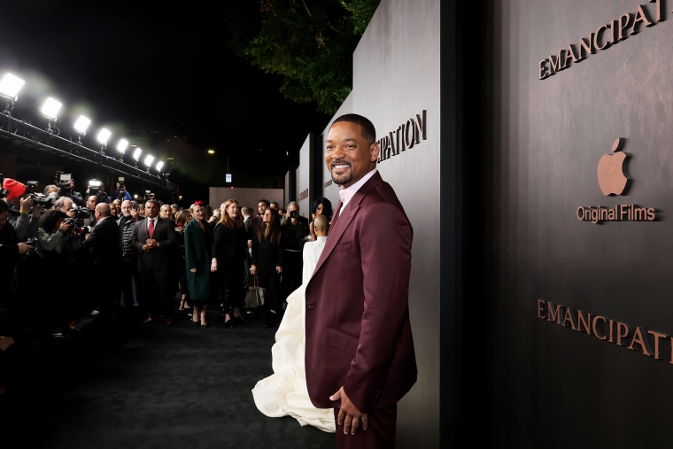 Will Smith poses on the carpet during the premiere of "Emancipation"