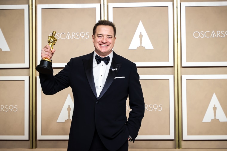 Brendan Fraser, winner of the Best Actor in a Leading Role award for "The Whale," in the press room during the 95th Annual Academy Awards on March 12, 2023 in Los Angeles.