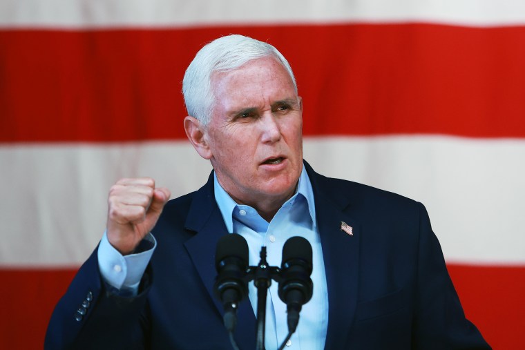 Mike Pence speaks at a campaign event for Brian Kemp in Kennesaw, Ga., on May 23, 2022.