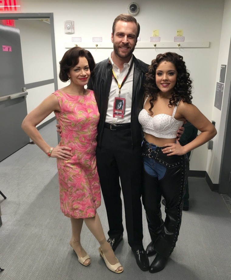 From left, Yasmin Alers, Eric Ulloa and Lindey Genoa backstage at “On yYour Feet!”