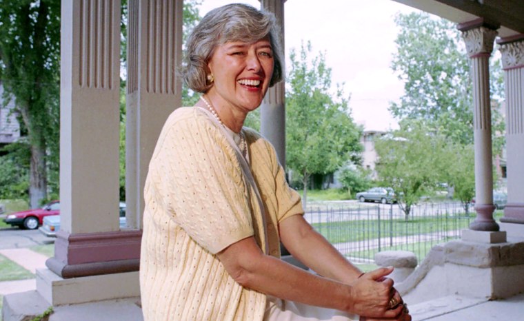 Pat Schroeder outside her Capitol Hill headquarters in Denver