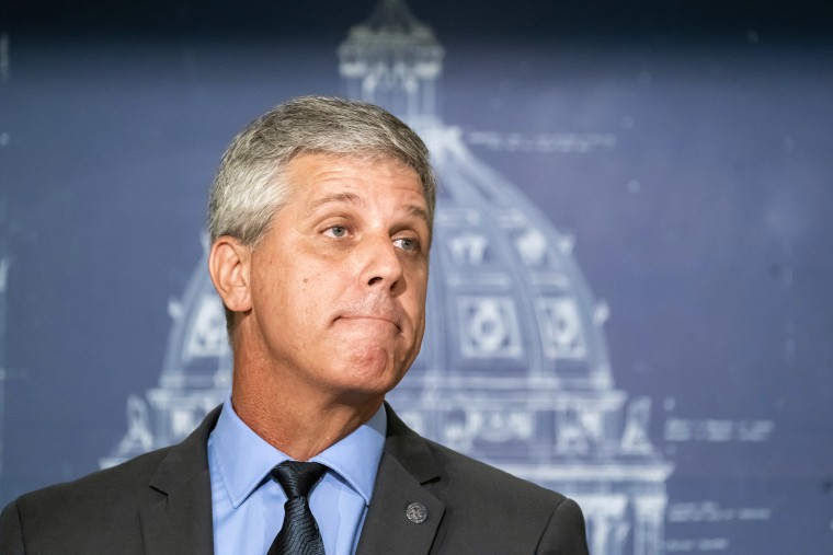 Rep. Steve Drazkowski, R-Mazeppa, speaks during a news conference, Tuesday, July 23, 2019 St. Paul, Minn. The Minnesota state legislator and a conservative group announced that they are seeking ethics investigations into U.S. Rep. Ilhan Omar for a range of alleged offenses. Drazkowski and Judicial Watch both say Omar may have committed immigration fraud by marrying someone they say is her brother.