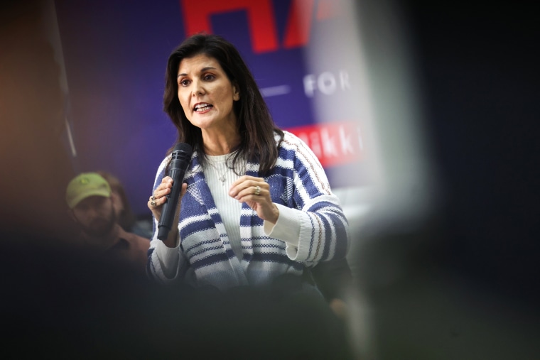 Republican presidential candidate and former U.N. Ambassador Nikki Haley holds a town hall meeting on March 9, 2023 in Nevada, Iowa.