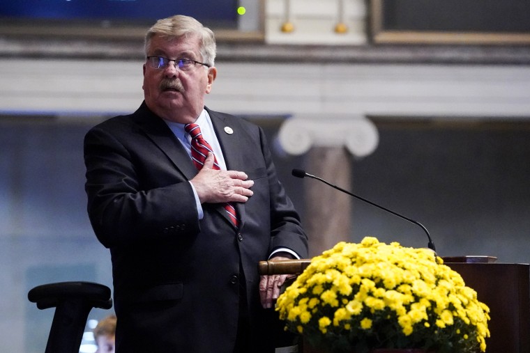 Lt. Gov. Randy McNally, R-Oak Ridge, stands for the Pledge of Allegiance during a special session of the Tennessee Senate in Nashville on Oct. 27, 2021.