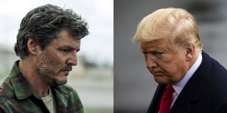Pedro Pascal as Joel from "Last Of Us" on HBO; Former President Donald Trump.