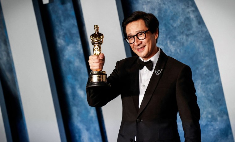 Image: Ke Huy Quan, winner of the Oscar for Best Actor in a Supporting Role for "Everything Everywhere All at Once," attends the Vanity Fair 95th Oscars Party in Los Angeles on March 12, 2023. 