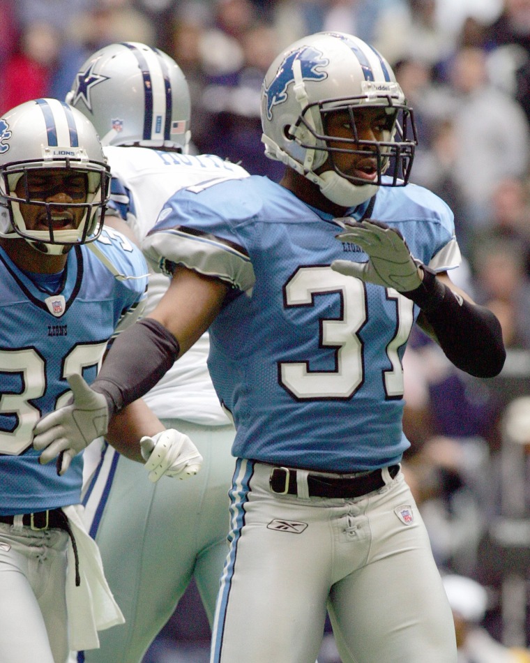 Stanley Wilson #31 of the Detroit Lions celebrates during a game against the Dallas Cowboys in Irving, Texas, in 2006. 