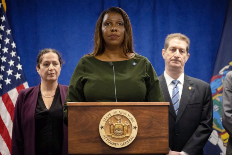 Letitia James during a press conference in New York