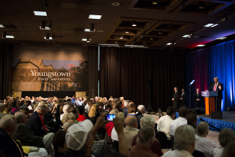 Donald Trump at a campaign event at Youngstown State University in Youngstown, Ohio, in 2016.