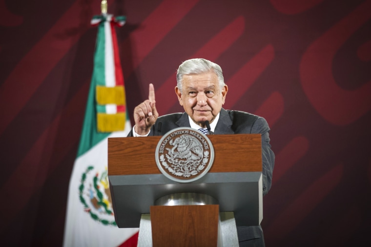 Mexican President, Andres Manuel Lopez Obrador speaks during his daily briefing conference at National Palace on March 14, 2023 in Mexico City.