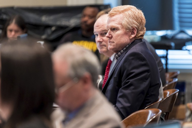 Alex Murdaugh listens to testimony during his double murder trial at the Colleton County Courthouse in Walterboro, S.C.