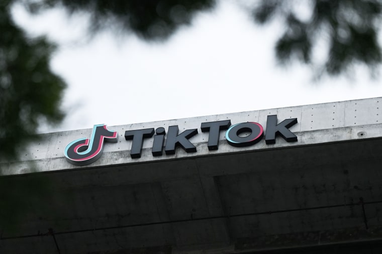 The TikTok logo on outside the company's offices in Culver City, Calif.