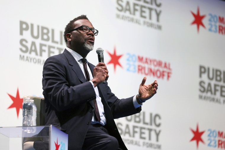 Chicago mayoral candidate Brandon Johnson participates in a public safety forum in Chicago, Tuesday, March 14, 2023. In heavily Democratic Chicago, the race to be the city's next mayor is between a progressive union member and a more moderate former schools CEO. The increasingly bitter April 4 contest is another example of broader tension among Democrats. Johnson, 46, is a progressive county commissioner who last month advanced to an April 4 runoff thanks to heavy support from the teachers union. (AP Photo/Teresa Crawford)