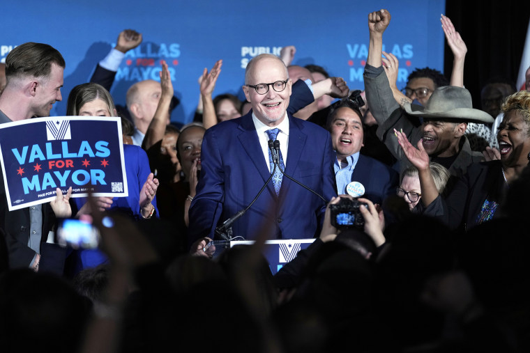 Chicago mayoral candidate Paul Vallas smiles as he speaks at his election night event in Chicago, Tuesday, Feb. 28, 2023. Mayor Lori Lightfoot conceded defeat Tuesday night, ending her efforts for a second term and setting the stage for Cook County Commissioner Brandon Johnson to run against former Chicago Public Schools CEO Vallas for Chicago mayor. (AP Photo/Nam Y. Huh)