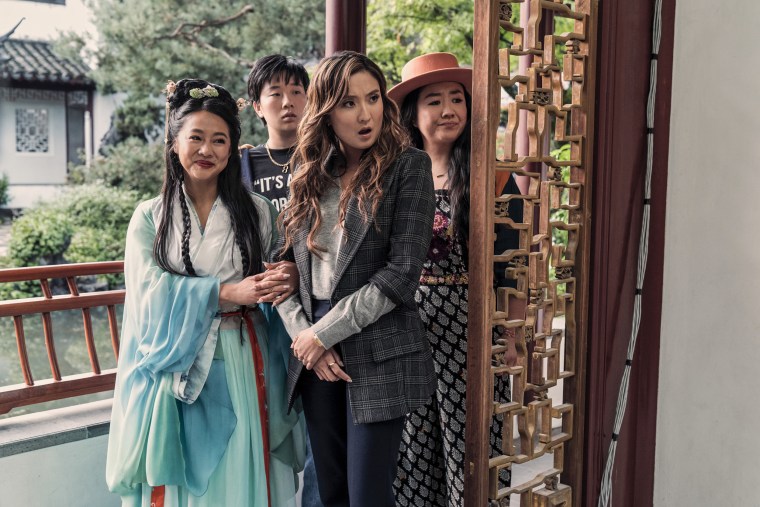 Stephanie Hsu as Kat, Sabrina Wu as Deadeye, Ashley Park as Audrey, and Sherry Cola as Lolo in "Joy Ride."